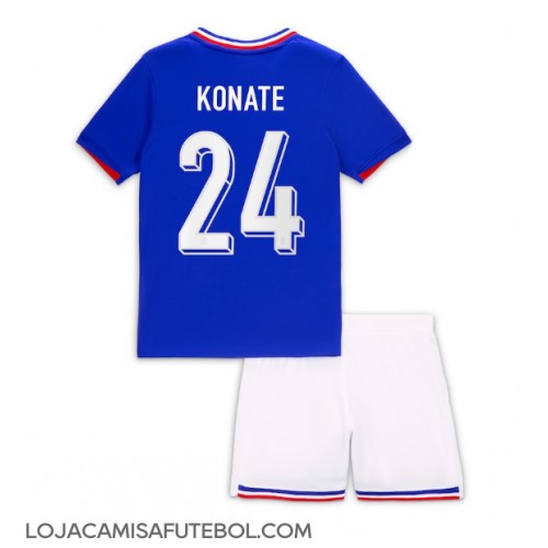 Camisa de Futebol França Ibrahima Konate #24 Equipamento Principal Infantil Europeu 2024 Manga Curta (+ Calças curtas)